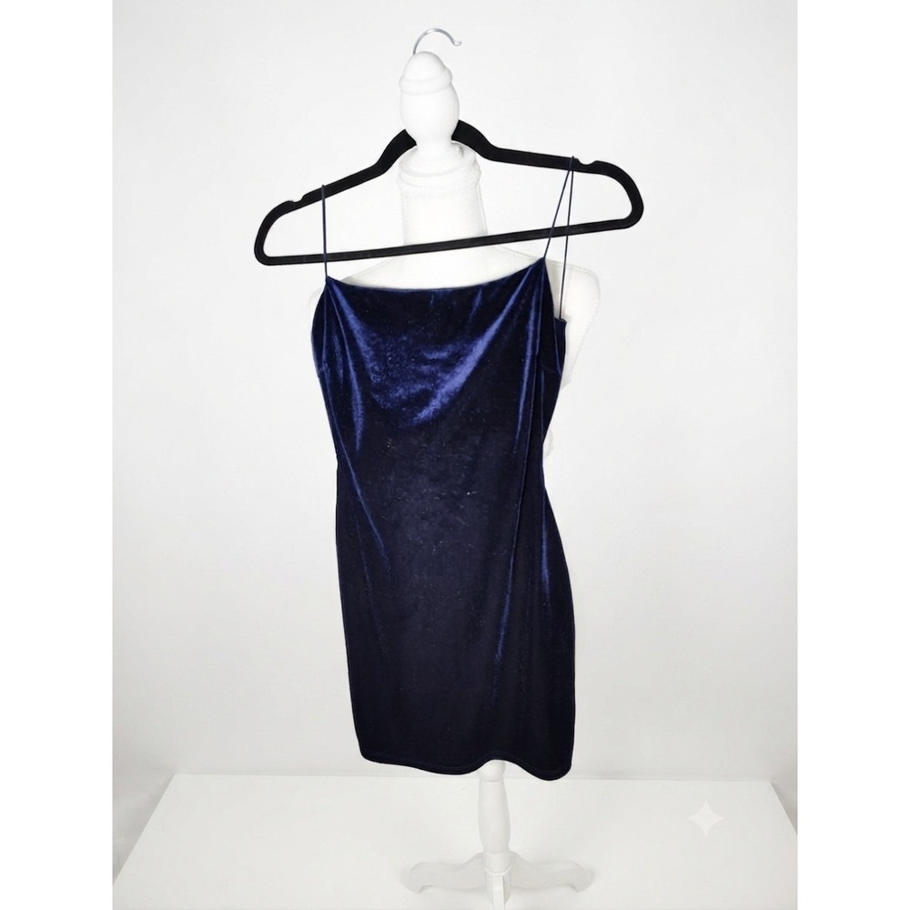 Windsor Navy Blue Velvet Cowl Neck Open Back Mini Dress GD1480-E